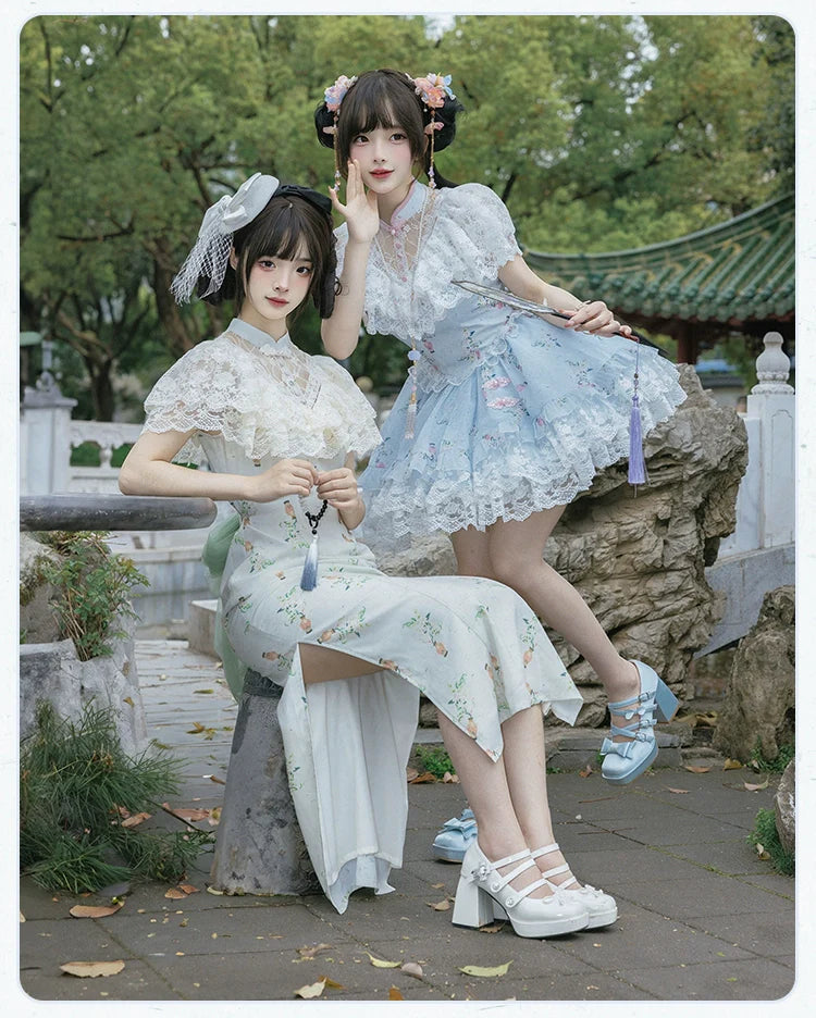With PUJI~Qi Lolita OP Suit Twins Lolita Chinese Dress Set