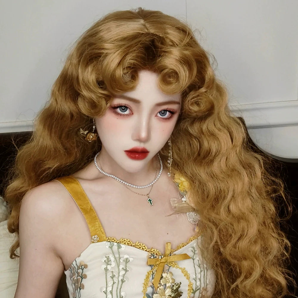 Mabuxi~Princess Diary~Golden Brown Lolita Wig Sheep Curls Long Romantic Wig
