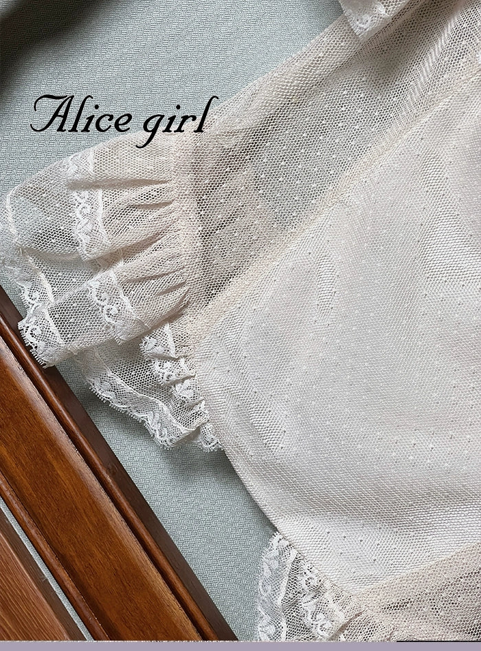 Alice girl~Yesterday Morning Mist~Classic Lolita Shirt Polka Dots Tulle Short Sleeve Blouse
