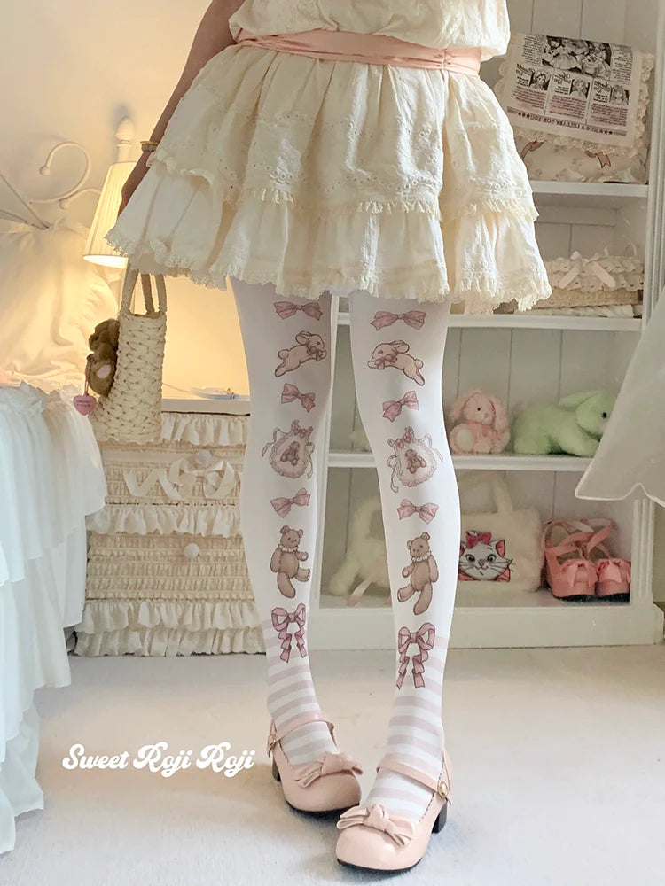 Roji Roji~Cradle Time~Sweet Lolita Velvet Pantyhose Japan Style Printed Tights