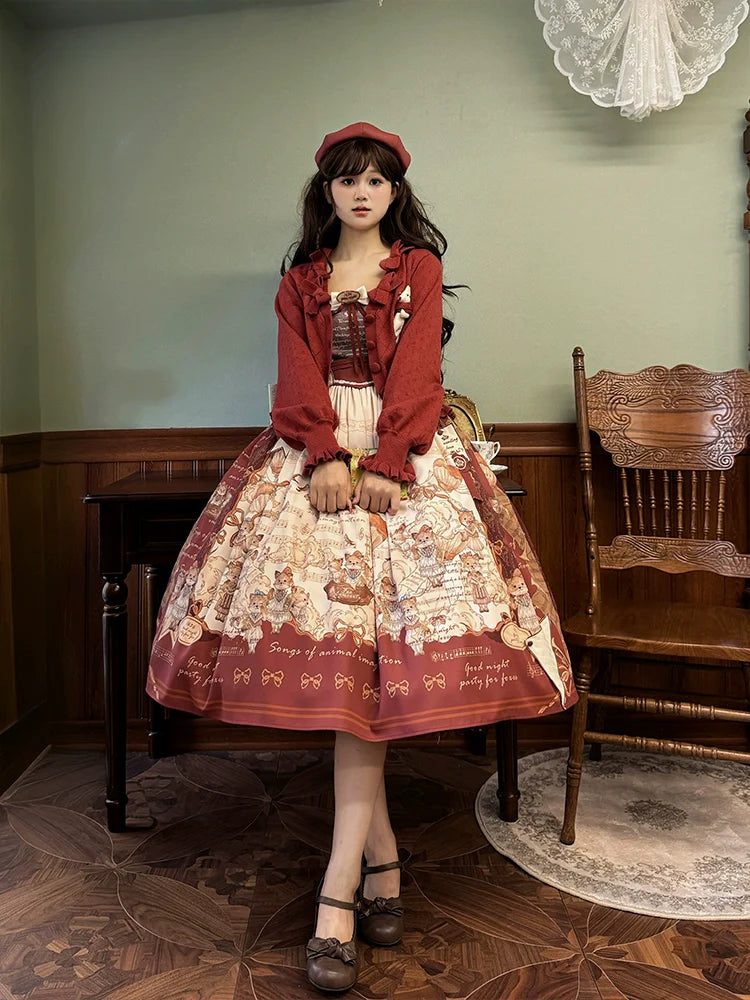 Alice Girl~Fox Band~Printed Sweet Lolita JSK Dress Square Neckline Daily Dress