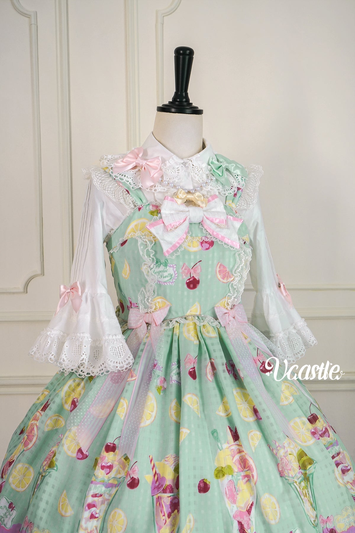 Vcastle~Sweet Crepes~Sweet Lolita Shirt with Princess Sleeves and Bow Chain