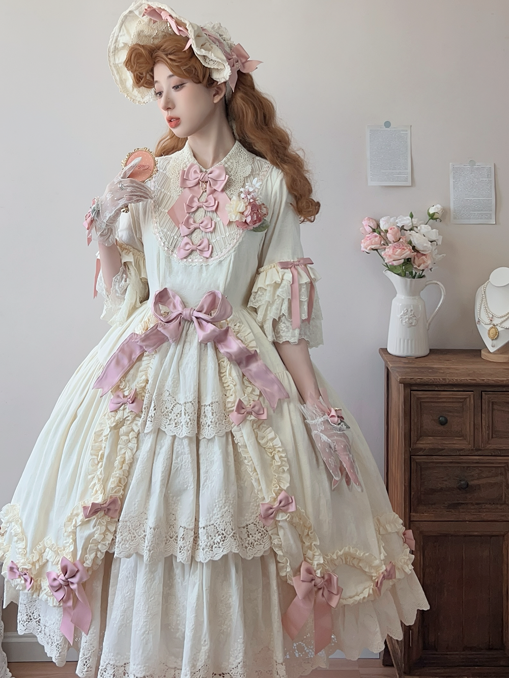 Miss Point~Lilyka Garden~Classic Lolita OP Dress Elegant Floral Wall Princess Sleeve