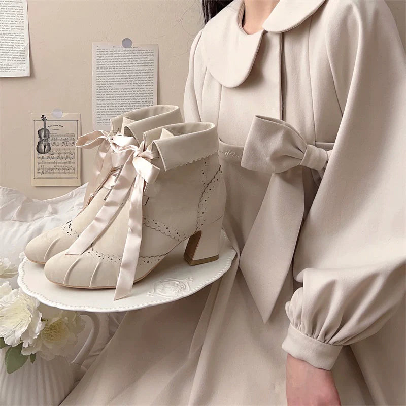 MR.Qiutian~Unknown Lady~Retro Lolita Shoes Round Head Boots for Autumn and Winter