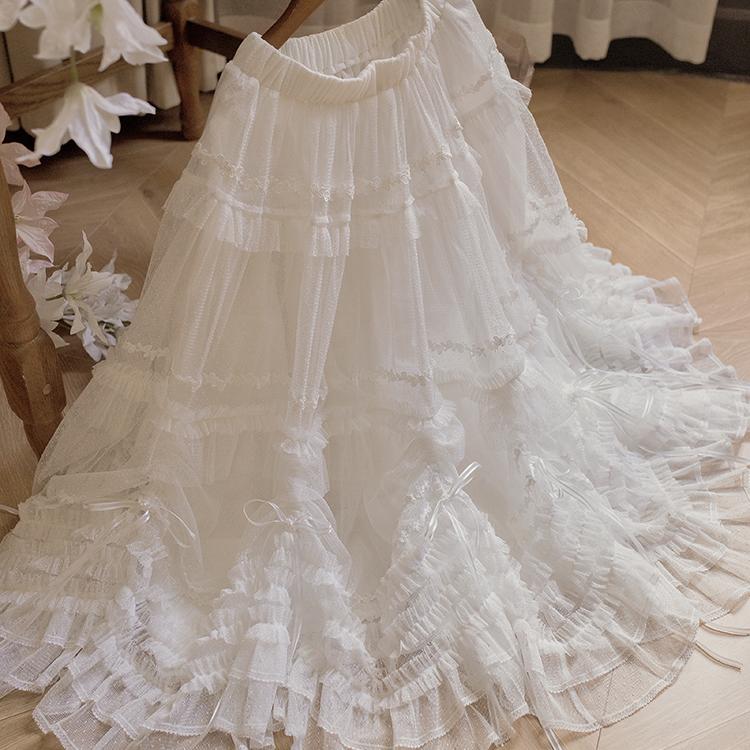ThinkFly~Pleated Heart~Elegant Lolita Petticoat with Dotted Gauze Hem