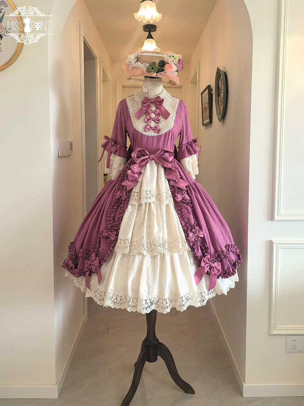 Miss Point~Lilyka Garden~Classic Lolita OP Dress Elegant Floral Wall Princess Sleeve