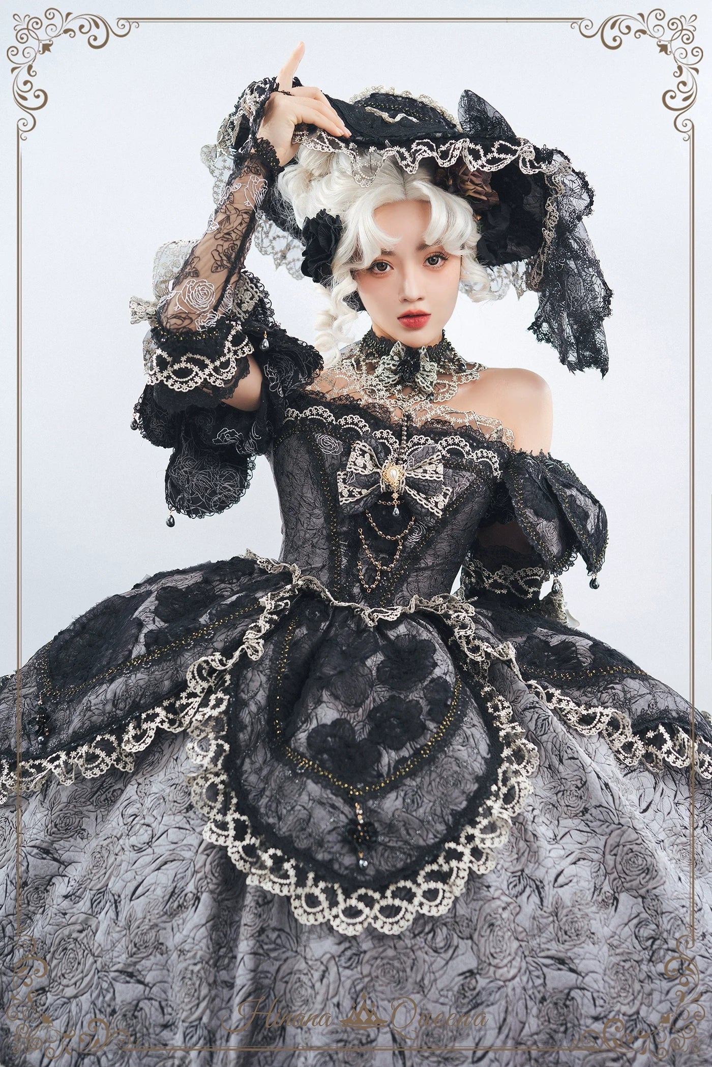 HinanaQueena~With Belle~Bridal Lolita Dress Accessory Set Top Hat and Trailing