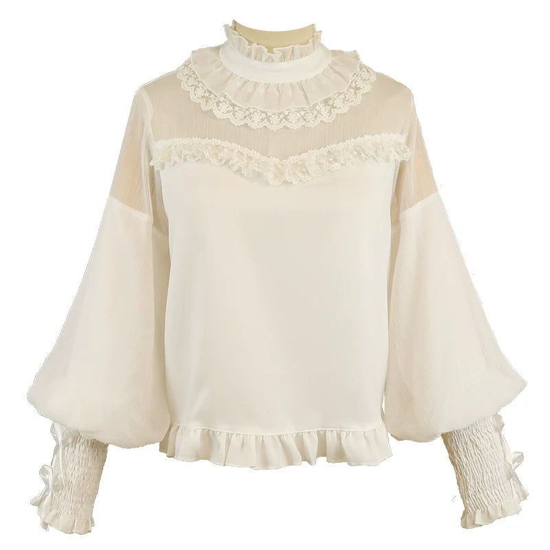 DMFS Lolita~Sweet Lolita Shirt Mutton Sleeves Chiffon Lolita Innerwear