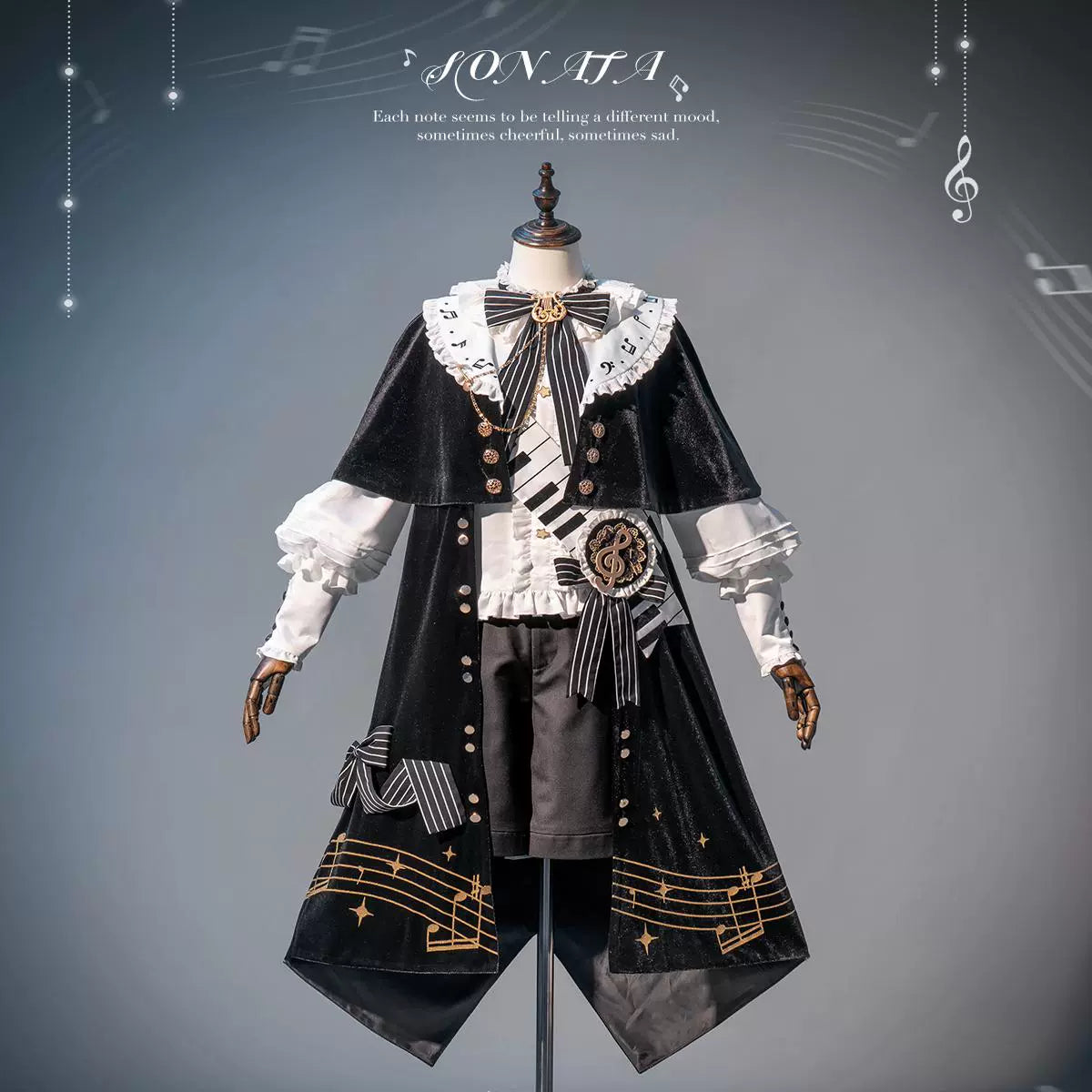 Forest Fluorescent Carps~Black and White Sonata~Ouji Lolita Vest Suit and Vintage Lolita OP Dress