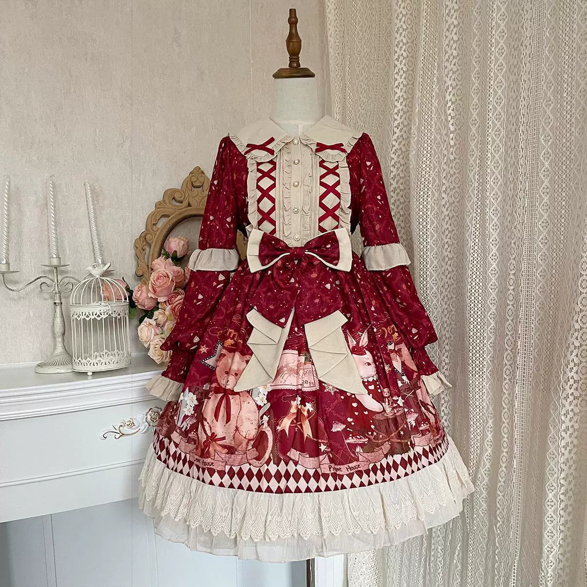 Matutu~Sweet Bear Gift House~Sweet Lolita Suit Christmas Lolita OP and Cape