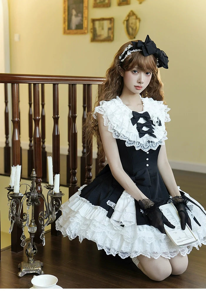 Alice Girl~Arrogant Miss~Sweet Lolita Jumper Dress with Tiered Lace Dress