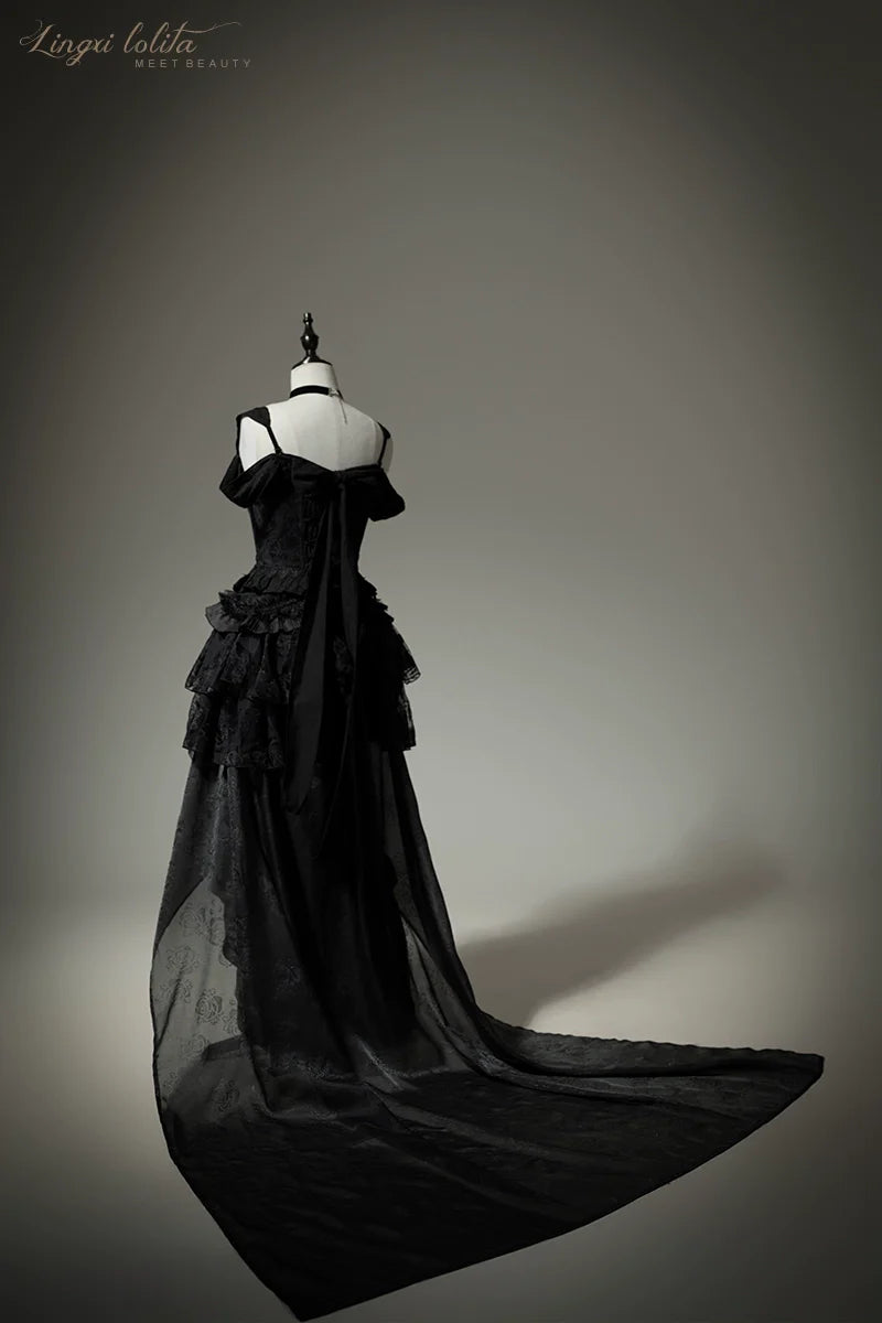 Lingxi Lolita~Lord of the Night~Gothic Lolita Skirt Suit Mermaid Skirt and Fishbone Bodice