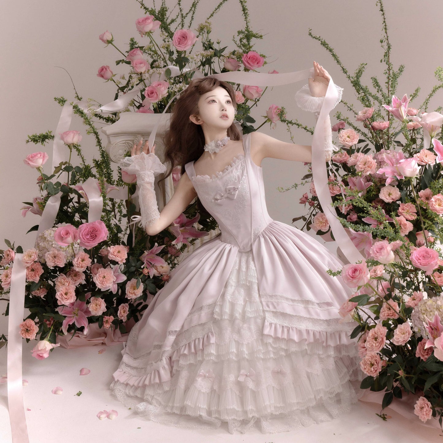 Garden Cat~Rose Promise~Classic Lolita JSK Embroidery Jumper Dress Built-in Fishbone