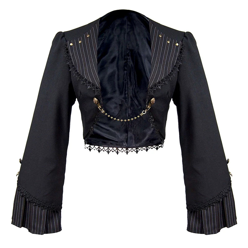 (BFM)Mr. Yi's Steam Continent~Gothic Lolita Cardigan Long Sleeve Black Short Jacket