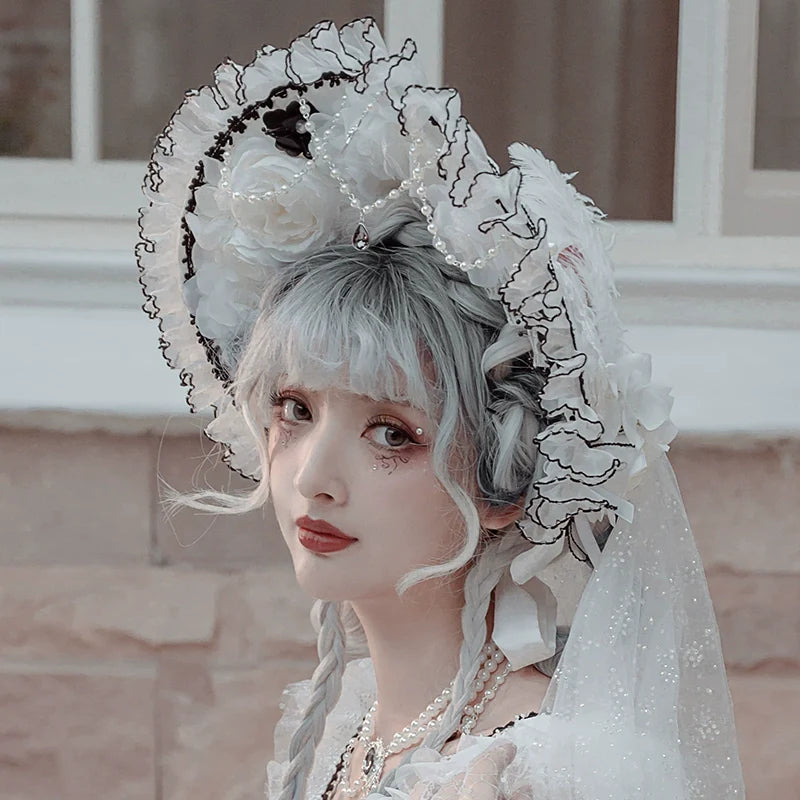 Cat Fairy~Dark Starry Night~Wedding Lolita Bonnet Bridal Mesh Gloves and Necklace
