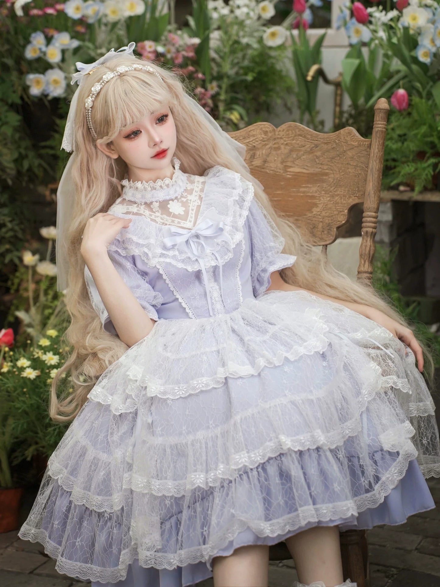 Eieyomi~Iris Love~Classic Lolita OP Princess Lolita Puff Dress and Veil