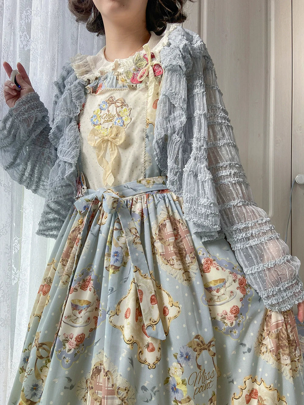 Miss Point~Cat Rose Tea~Sweet Lolita Tulle Cardigan and Long Skirt Overlay