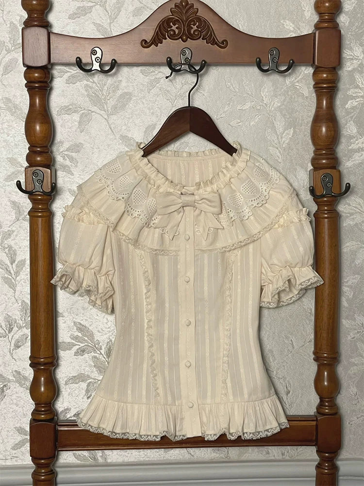 Alice Girl~Sea Salt Fairytale~Sweet Lolita Blouse Short Puff Sleeves Lolita Shirt