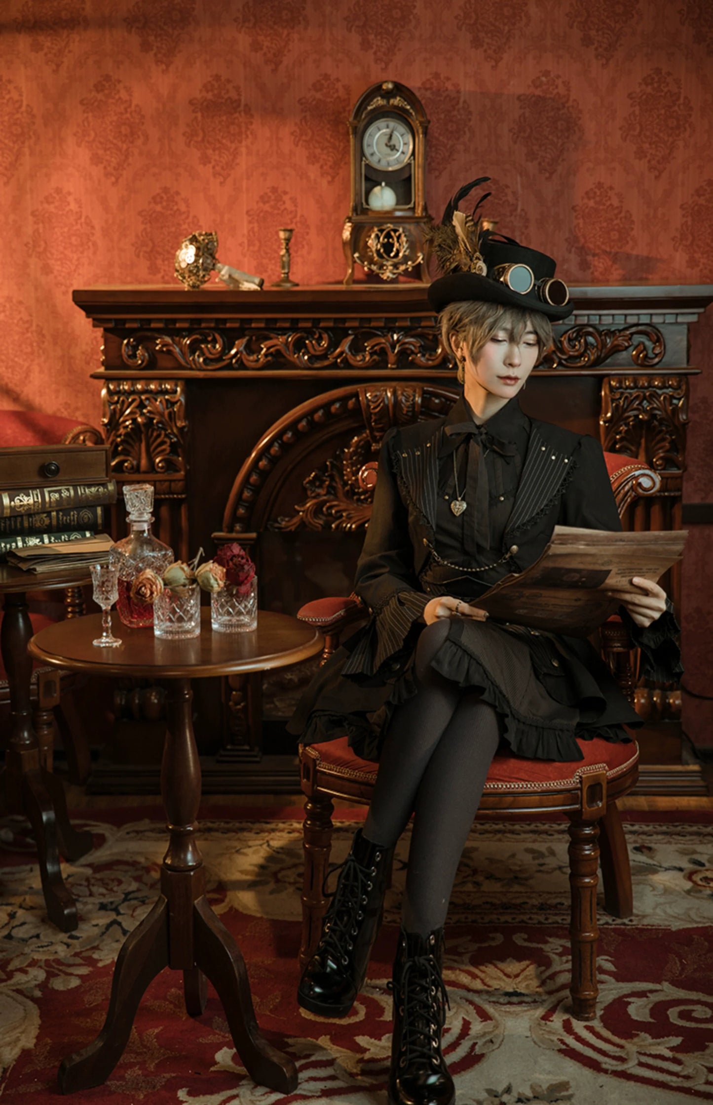 (BFM)Mr. Yi's Steam Continent~Gothic Lolita Cardigan Long Sleeve Black Short Jacket