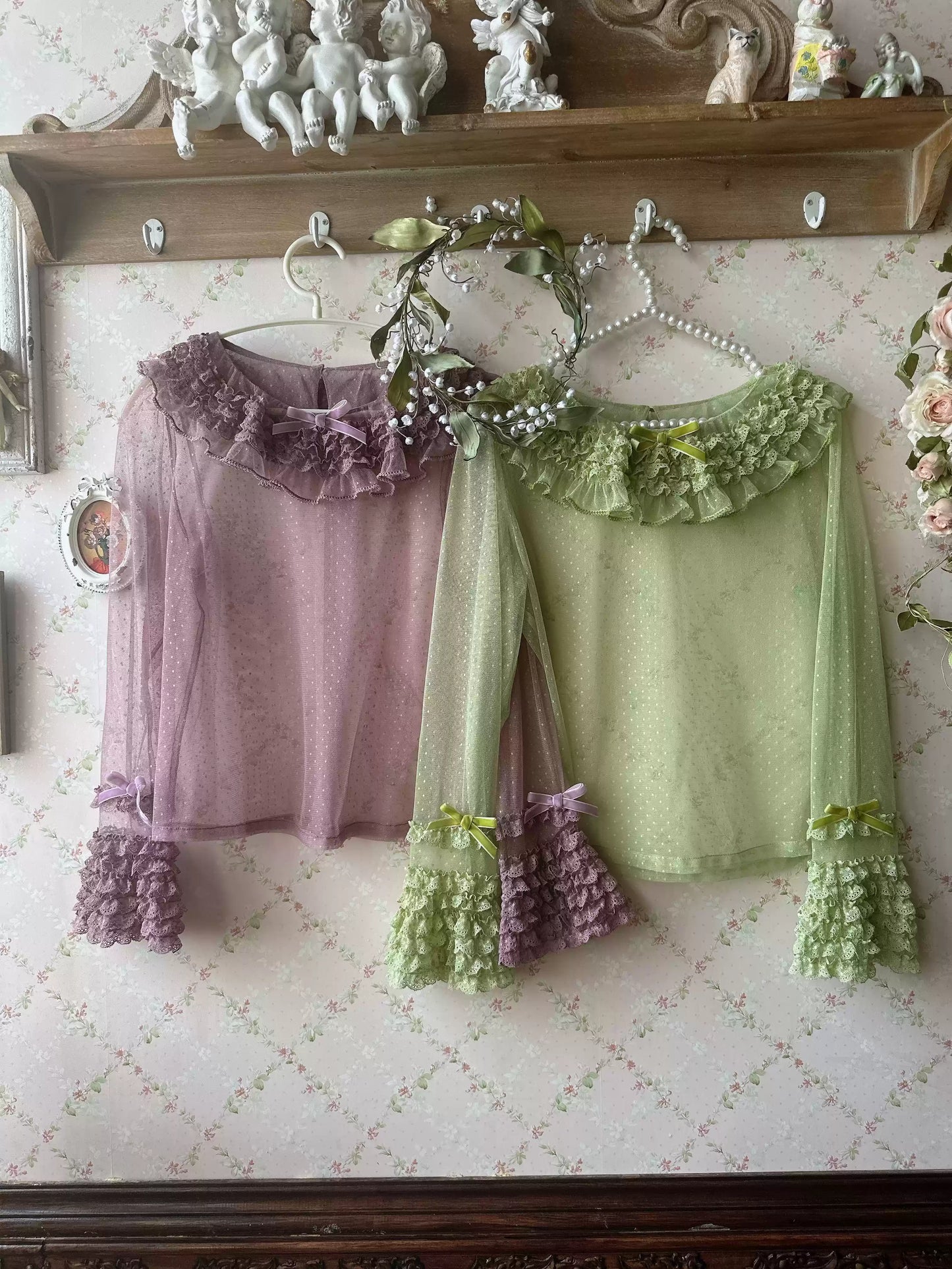 Sweet Dreamer~Antique Wall~Classic Lolita Blouse Polka Dots Tulle Shirt