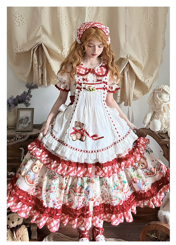 Spireme Cat~December Strawberry Field~Sweet Lolita OP Dress Strawberry Printed Dress