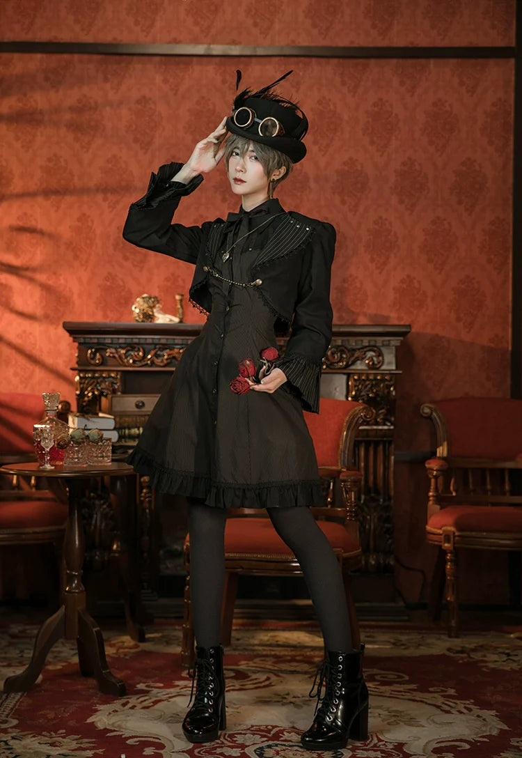 (BFM)Mr. Yi's Steam Continent~Gothic Lolita Cardigan Long Sleeve Black Short Jacket