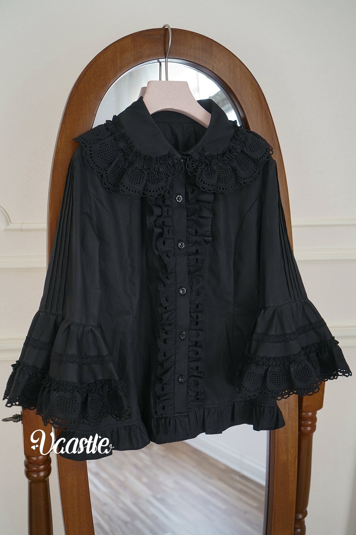 Vcastle~Sweet Crepes~Sweet Lolita Shirt with Princess Sleeves and Bow Chain