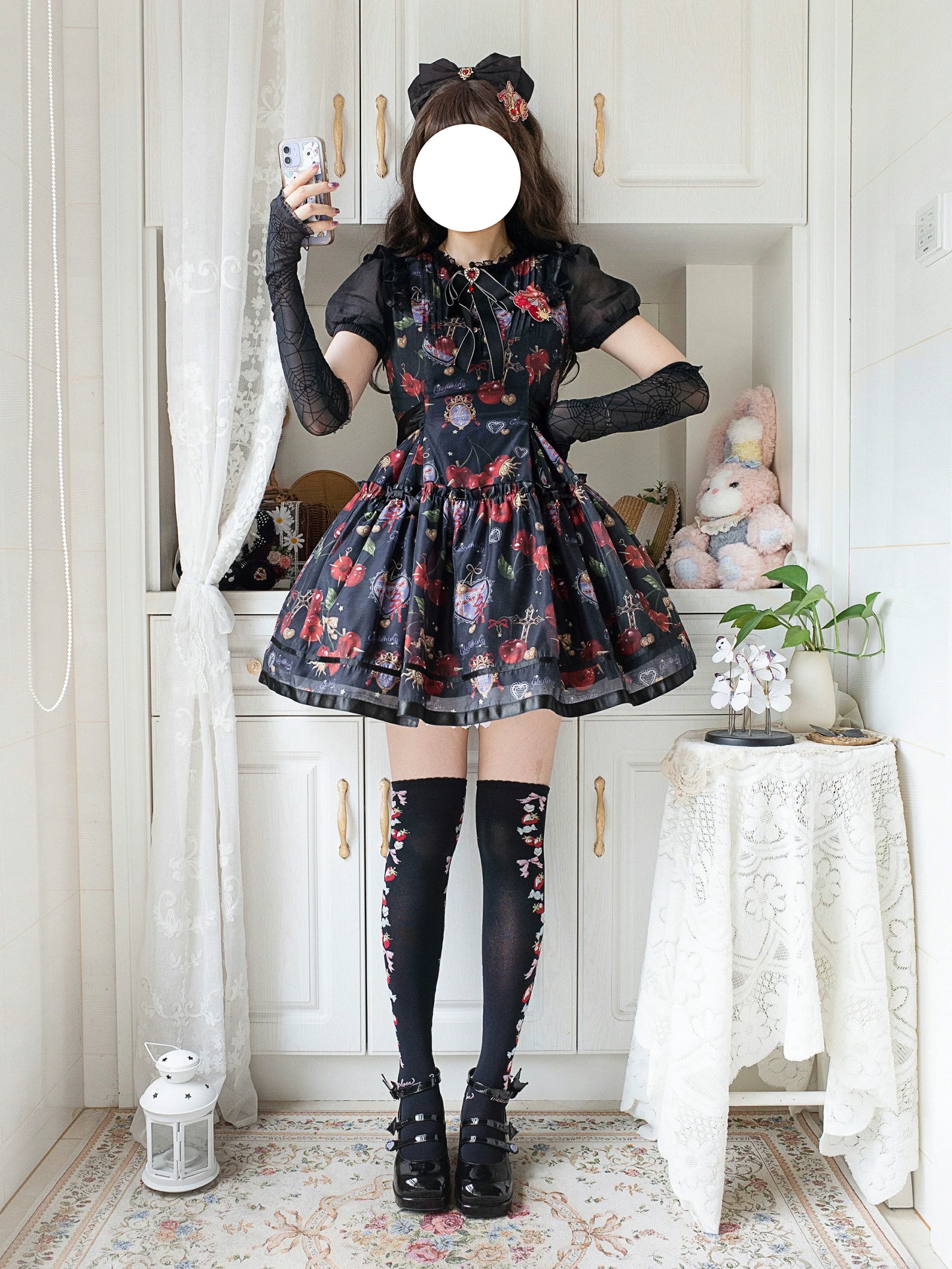 (Buy for me)Gloaming~Sweet Lolita Cherry print Short Sleeve OP and SK Set