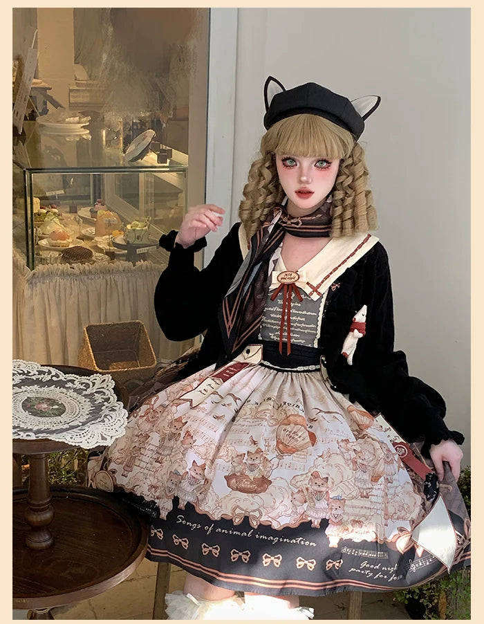 Alice Girl~Fox Band~Sweet Lolita Cardigan Bow Ruffled Sweater