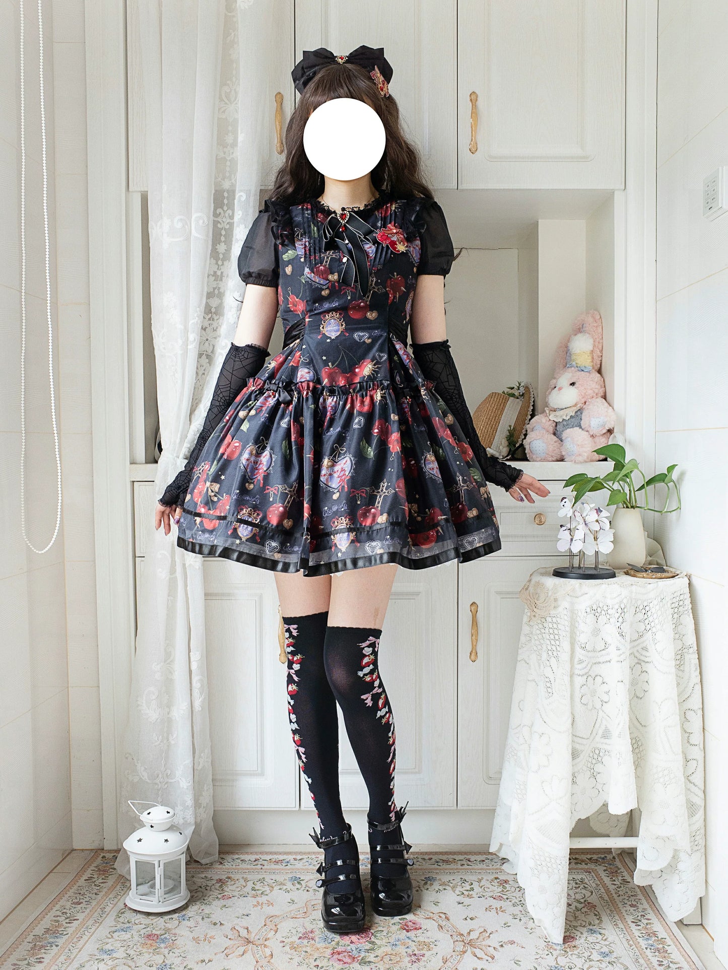 (Buy for me)Gloaming~Sweet Lolita Cherry print Short Sleeve OP and SK Set