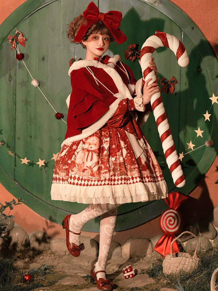 Sweet Date~Christmas Lolita OP Red Lolita Cape