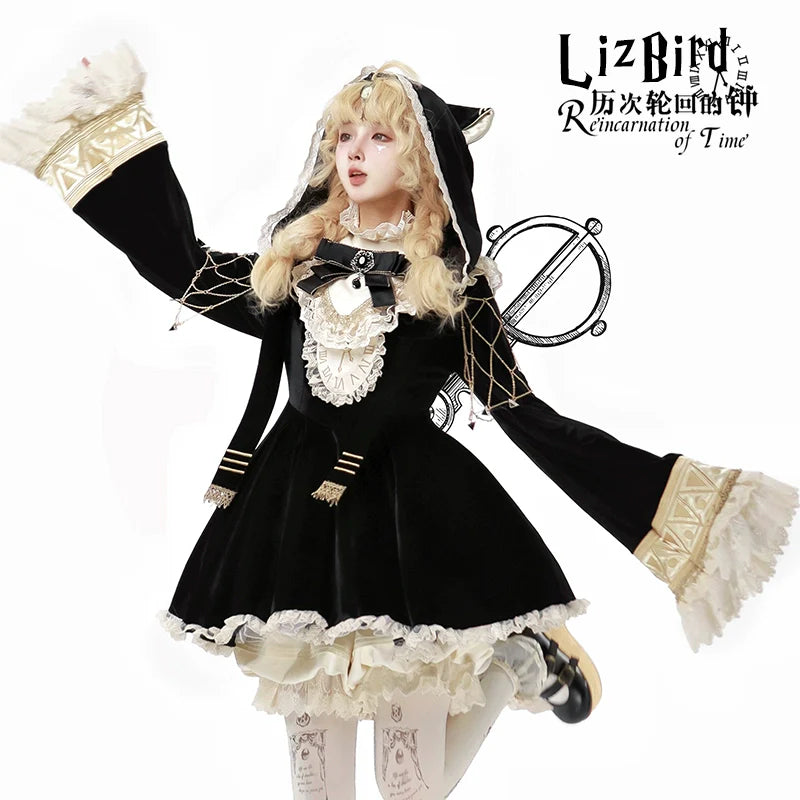 LizBird~Reincarnated Clock~Vintage Lolita OP Dress Set Lolita Bloomers