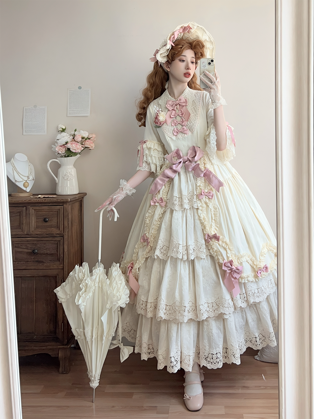 Miss Point~Lilyka Garden~Classic Lolita OP Dress Elegant Floral Wall Princess Sleeve
