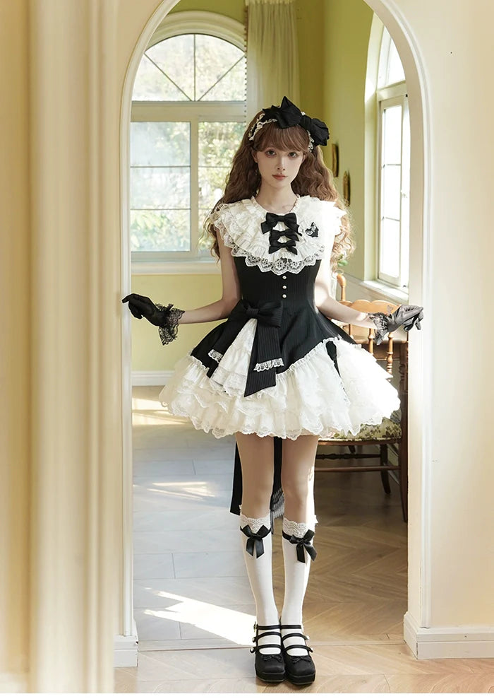 Alice Girl~Arrogant Miss~Sweet Lolita Jumper Dress with Tiered Lace Dress
