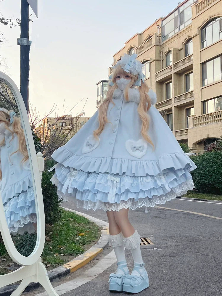 ZhiJinYuan~Winter Kawaii Lolita Cape with Bunny Ear Hood