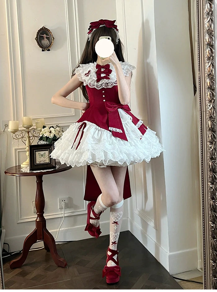 Alice Girl~Arrogant Miss~Sweet Lolita Jumper Dress with Tiered Lace Dress