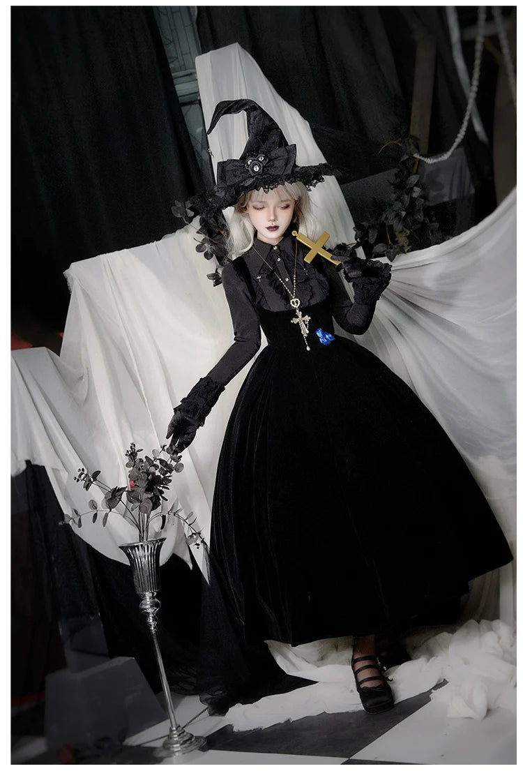 With PUJI~Enigmatic Night Poem~Halloween Gothic Lolita Fishbone Bustier Dress Embroidered Coat