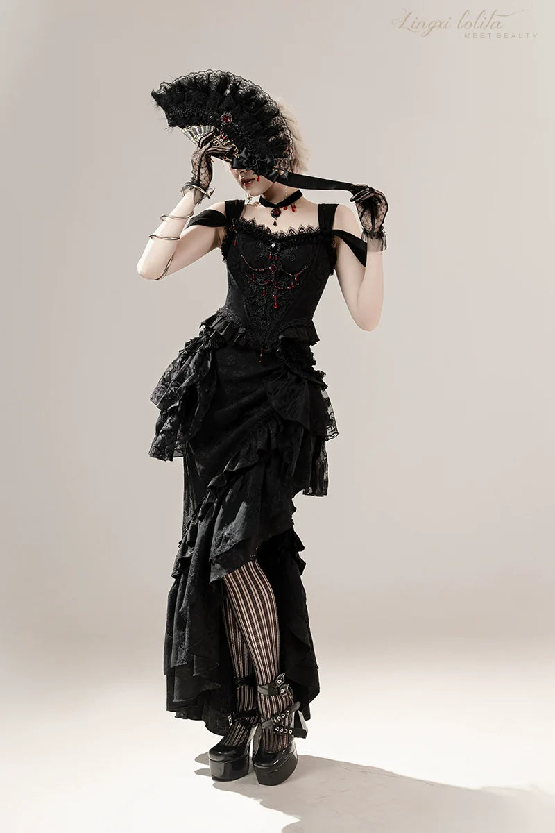 Lingxi Lolita~Lord of the Night~Gothic Lolita Skirt Suit Mermaid Skirt and Fishbone Bodice