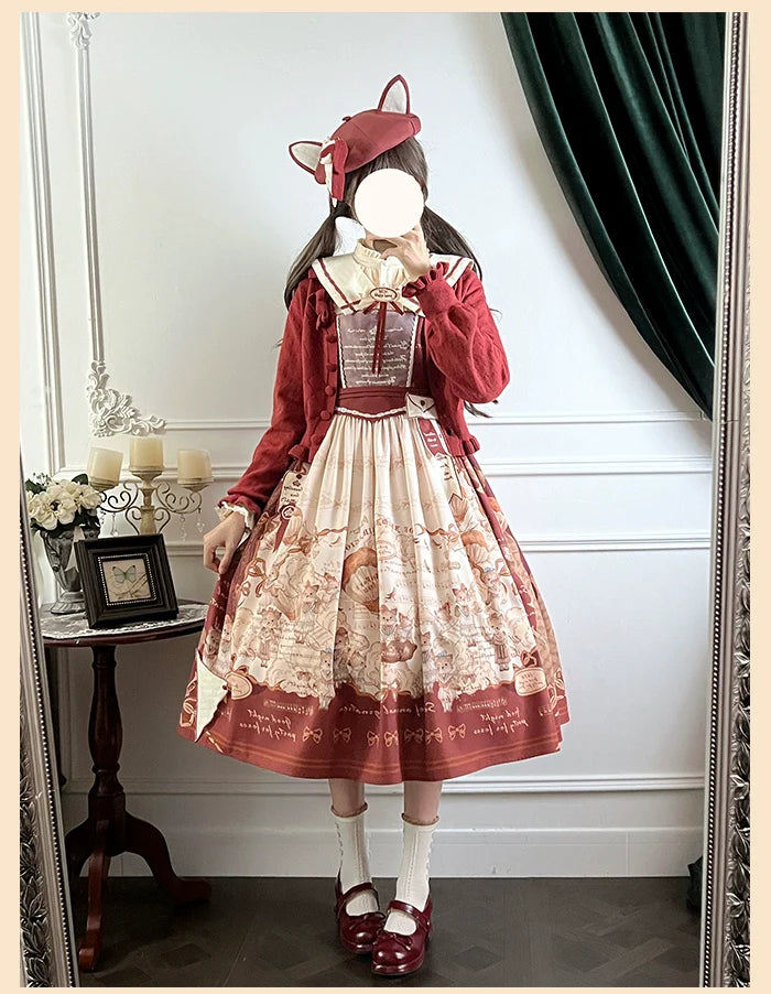 Alice Girl~Fox Band~Printed Sweet Lolita JSK Dress Square Neckline Daily Dress