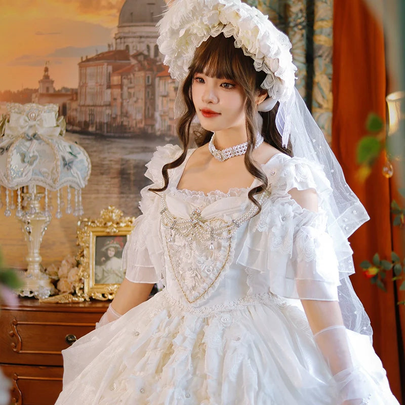 One Night~Dolores~Wedding White Lolita Dress Princess Bridal OP
