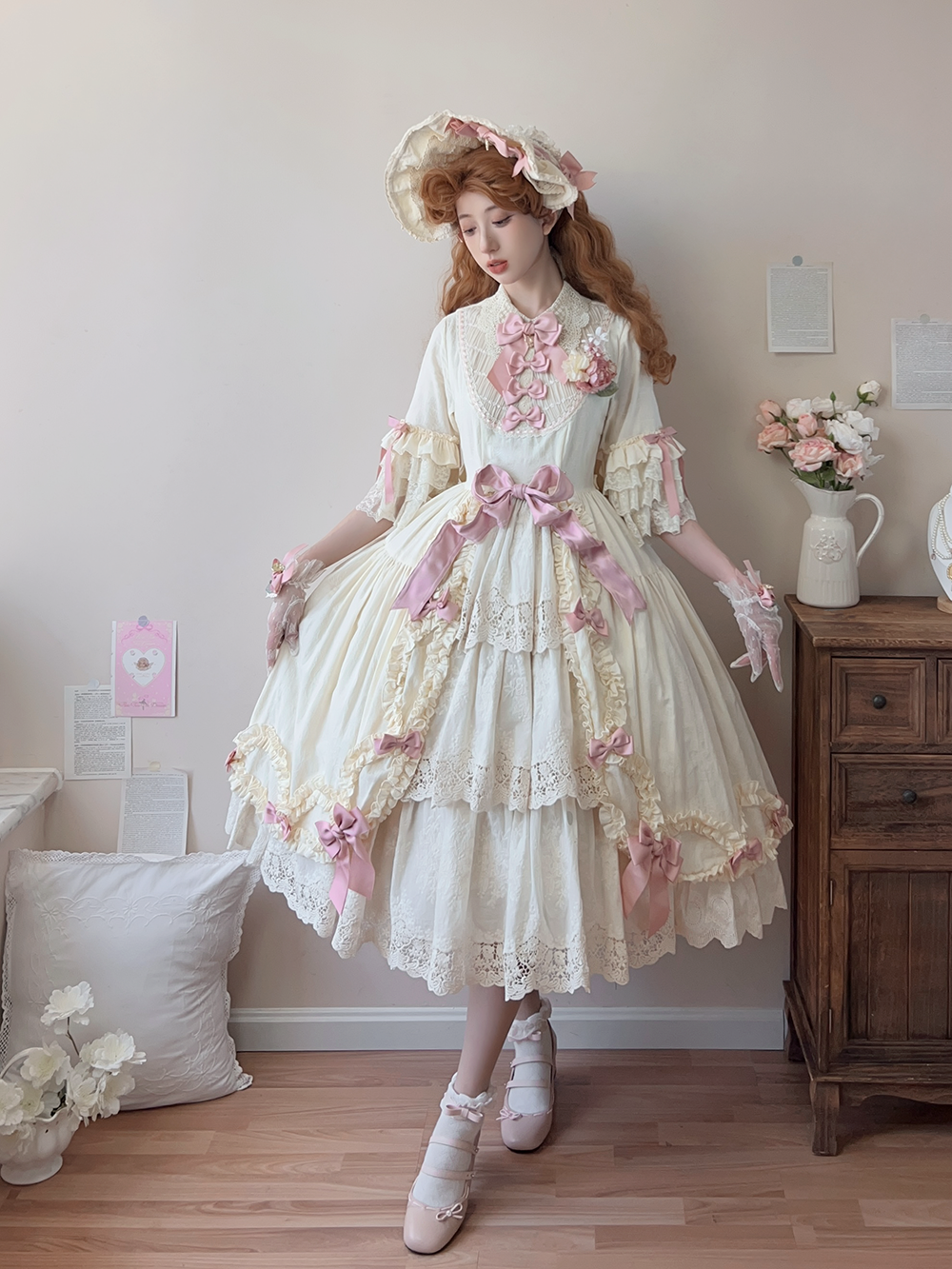 Miss Point~Lilyka Garden~Classic Lolita OP Dress Elegant Floral Wall Princess Sleeve