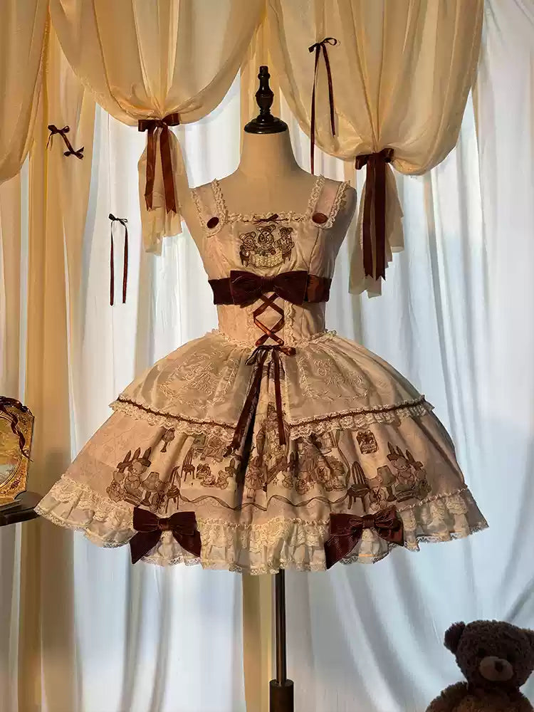 Alice Girl~Bear Castle~Sweet Lolita Dress Natural Waist JSK