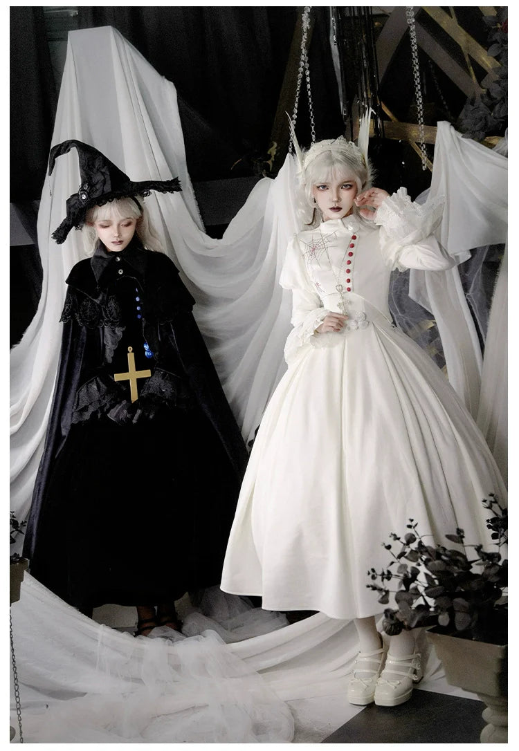 With PUJI~Enigmatic Night Poem~Halloween Gothic Lolita Fishbone Bustier Dress Embroidered Coat