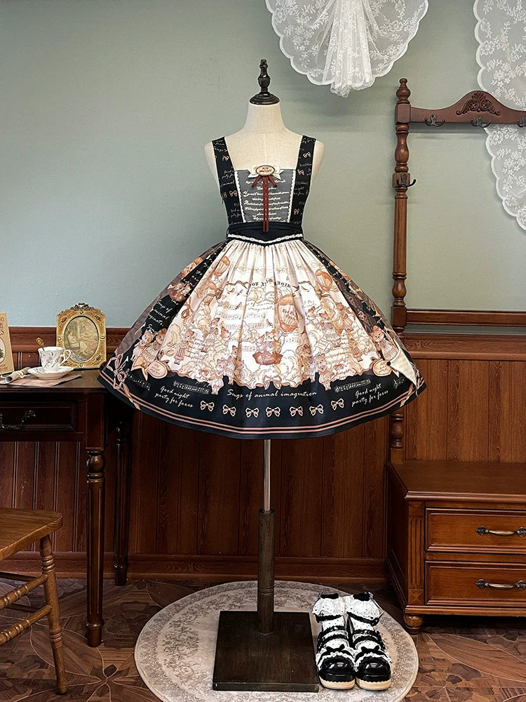 Alice Girl~Fox Band~Printed Sweet Lolita JSK Dress Square Neckline Daily Dress
