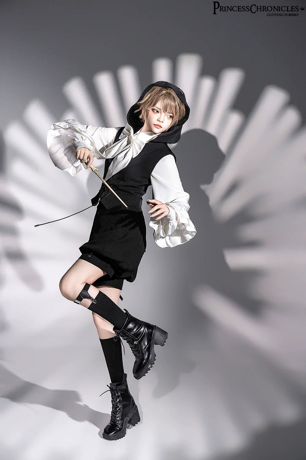 Princess Chronicles~Rabbit Feather~Black Ouji Lolita Vest Shorts Suit Prince Cloak Set