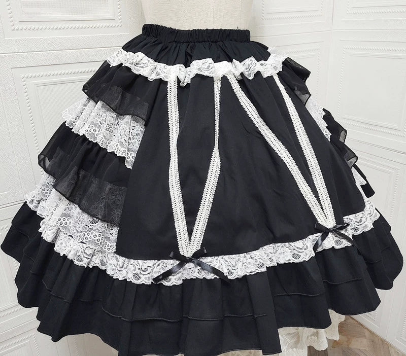Sweet Angel~Japanese Sweet Lolita Skirt Retro Showa Knee Cake Dress
