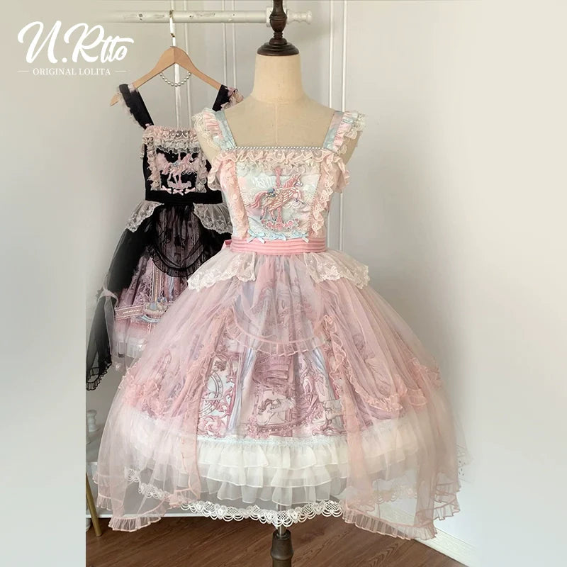 Urtto~Pegasus Park~Sweet Lolita JSK Dress Dual Color Princess Lolita Dress Set