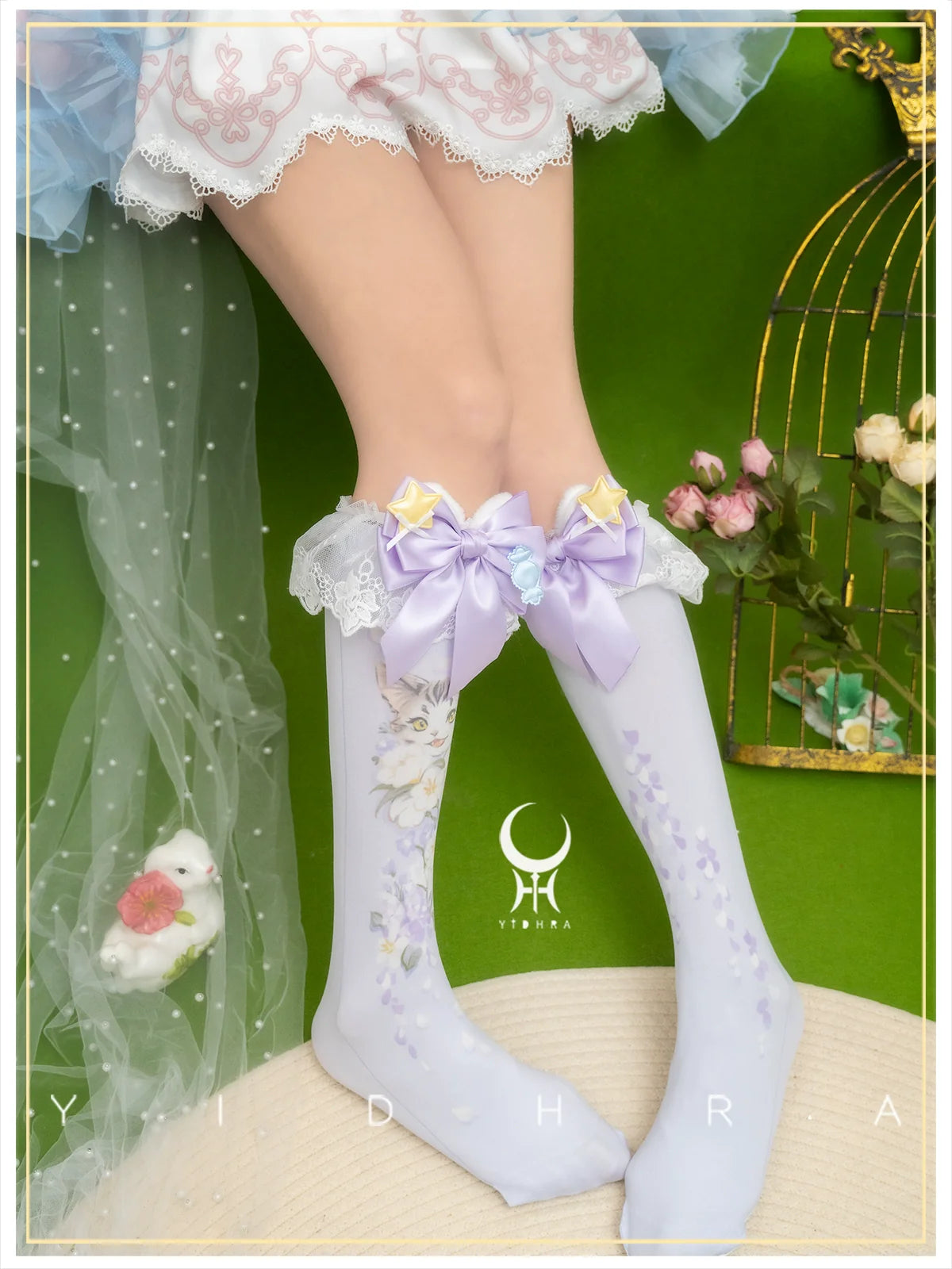Yidhra~Animal Garden~Kawaii Lolita Calf Socks Cat Rabbit Print Stockings