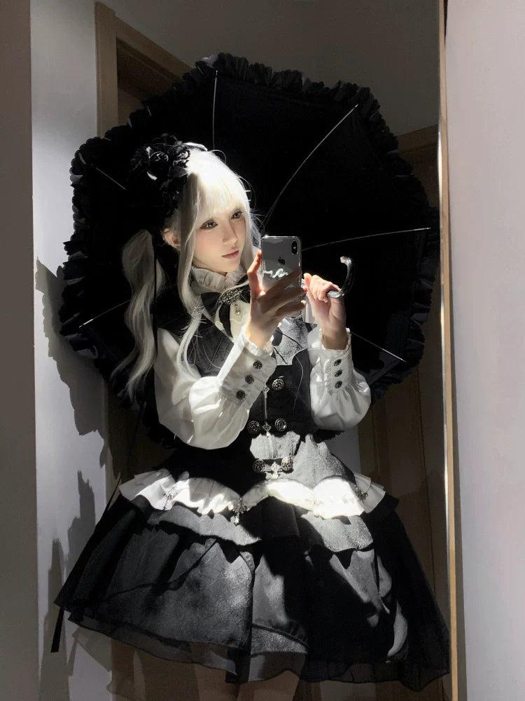 Letters from Unknown Star~Bloodline Duke~Gothic Lolita SK Suit Spider Web Vest and Blouse
