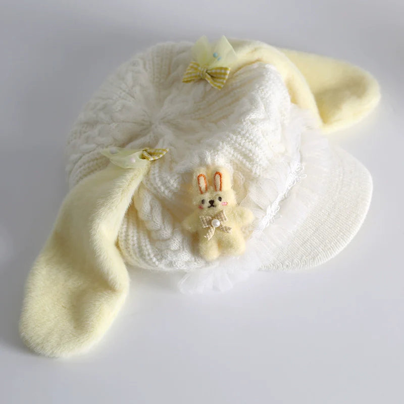 Xiaogui~Kawaii Lolita Baseball Cap Winter Plush Hat with Bunny Ears